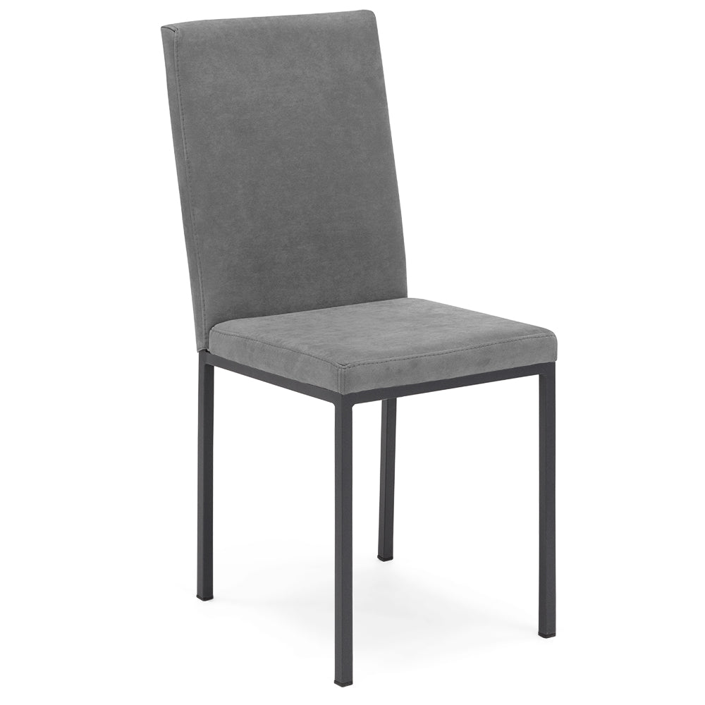 Set 6 sedie imbottite LICYA PLUS, ideale per sala da pranzo, soggiorno, ufficio, tessuto scamosciato colore Grigio con struttura Ghisa, Design moderno