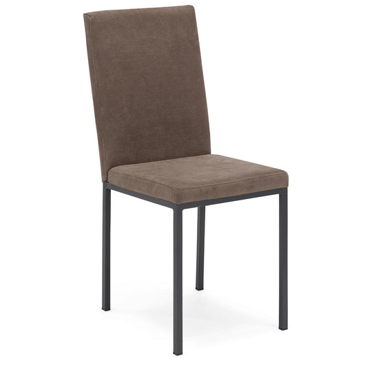 Sedia imbottita LICYA PLUS, ideale per sala da pranzo, soggiorno, ufficio, tessuto scamosciato colore Moka Vintage con struttura Ghisa, Design moderno