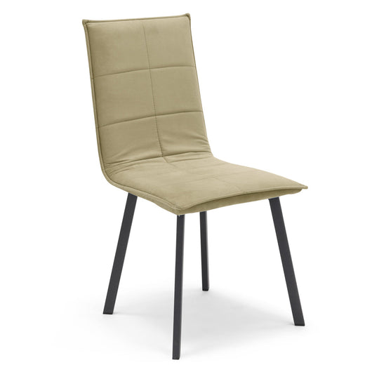 Sedia Imbottita MARILU', Base quadra in metallo, ideale per sala da pranzo, soggiorno, ufficio, sale d'attesa, tessuto trapuntato a rettangoli colore Camel Vintage, Design moderno