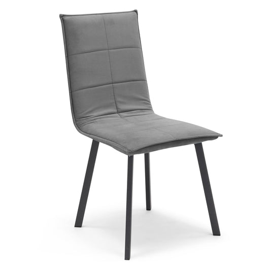 Set 4 sedie Imbottite MARILU', Base quadra in metallo, ideale per sala da pranzo, soggiorno, ufficio, sale d'attesa, tessuto trapuntato a rettangoli colore Grigio, Design moderno