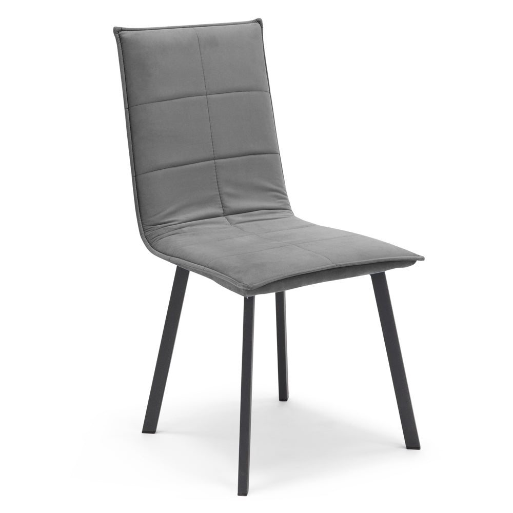Set 6 sedie Imbottite MARILU', Base quadra in metallo, ideale per sala da pranzo, soggiorno, ufficio, sale d'attesa, tessuto trapuntato a rettangoli colore Grigio, Design moderno