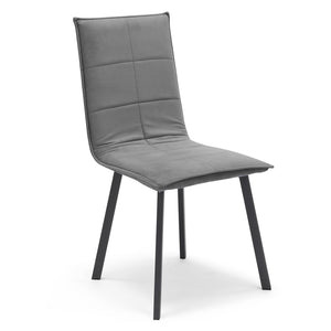 Set 6 sedie Imbottite MARILU', Base quadra in metallo, ideale per sala da pranzo, soggiorno, ufficio, sale d'attesa, tessuto trapuntato a rettangoli colore Grigio, Design moderno