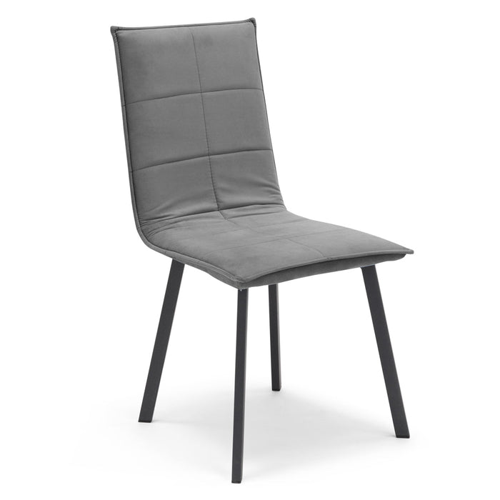 Set 6 sedie Imbottite MARILU', Base quadra in metallo, ideale per sala da pranzo, soggiorno, ufficio, sale d'attesa, tessuto trapuntato a rettangoli colore Grigio, Design moderno