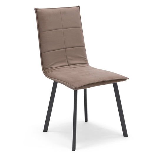 Set 6 sedie Imbottite MARILU', Base quadra in metallo, ideale per sala da pranzo, soggiorno, ufficio, sale d'attesa, tessuto trapuntato a rettangoli colore Moka Vintage, Design moderno