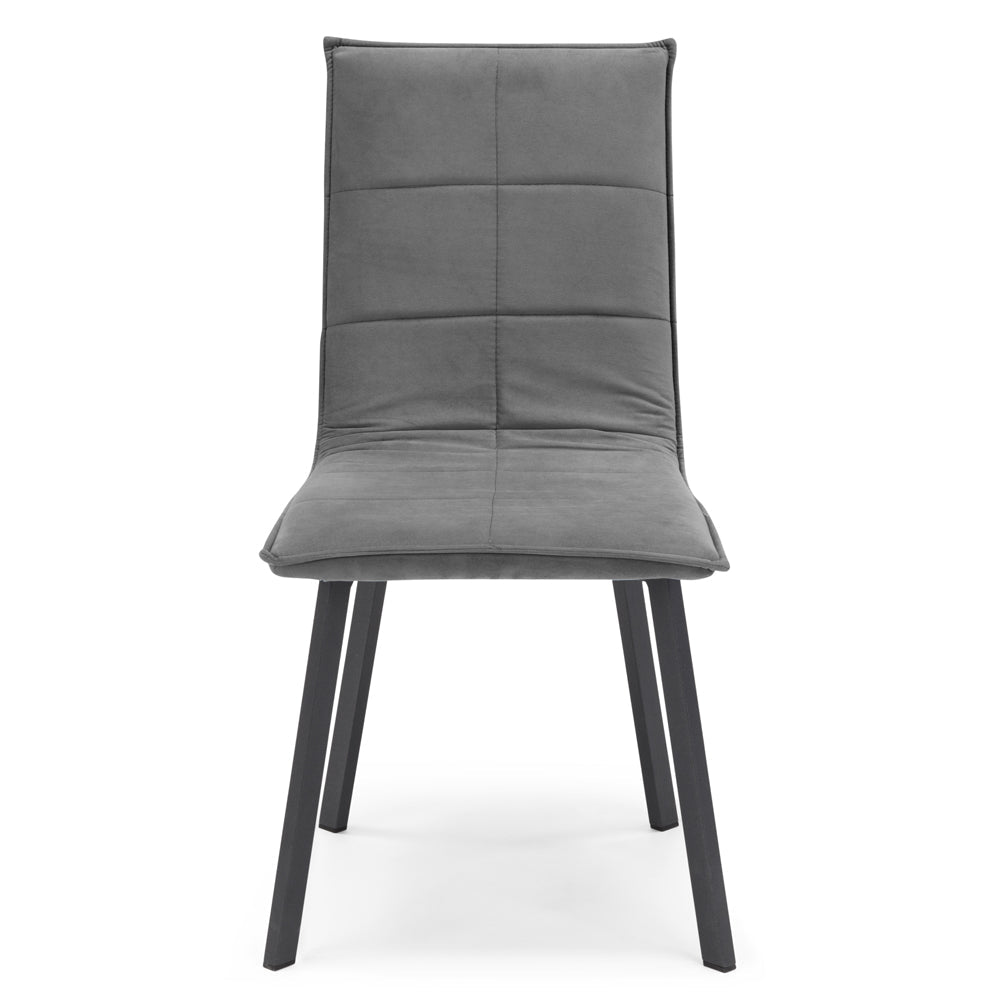 Set 6 sedie Imbottite MARILU', Base quadra in metallo, ideale per sala da pranzo, soggiorno, ufficio, sale d'attesa, tessuto trapuntato a rettangoli colore Grigio, Design moderno