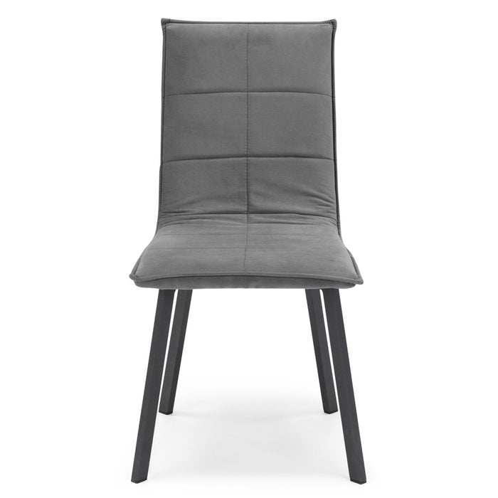 Set 6 sedie Imbottite MARILU', Base quadra in metallo, ideale per sala da pranzo, soggiorno, ufficio, sale d'attesa, tessuto trapuntato a rettangoli colore Grigio, Design moderno