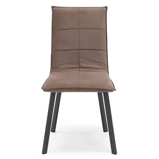 Sedia Imbottita MARILU', Base quadra in metallo, ideale per sala da pranzo, soggiorno, ufficio, sale d'attesa, tessuto trapuntato a rettangoli colore Moka Vintage, Design moderno