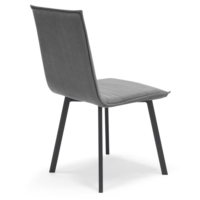 Set 6 sedie Imbottite MARILU', Base quadra in metallo, ideale per sala da pranzo, soggiorno, ufficio, sale d'attesa, tessuto trapuntato a rettangoli colore Grigio, Design moderno