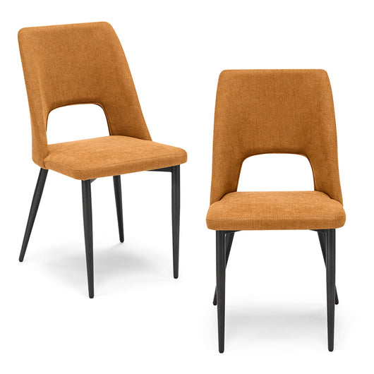 Set 2 sedie imbottita RAFF, 100% MADE IN ITALY per sala da pranzo, cucina e soggiorno, design moderno, gambe coniche in metallo, rivestimento in tessuto idrorepellente morbido al tatto colore Mango