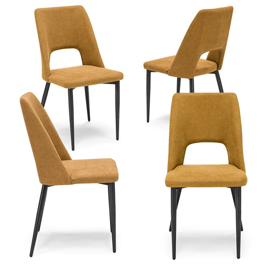 Set 4 sedie imbottita RAFF, 100% MADE IN ITALY per sala da pranzo, cucina e soggiorno, design moderno, gambe coniche in metallo, rivestimento in tessuto idrorepellente morbido al tatto colore Senape