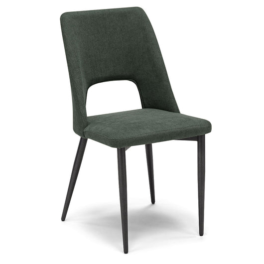 Sedia imbottita RAFF, 100% MADE IN ITALY per sala da pranzo, cucina e soggiorno, design moderno, gambe coniche robuste in metallo, rivestimento in tessuto idrorepellente morbido al tatto colore Verde Foresta