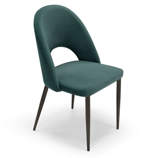 Sedia imbottita per sala da pranzo SOLE, MADE IN ITALY, design moderno, rivestimento in tessuto morbido velluto idrorepellente, colore Petrolio, gambe coniche robuste in metallo