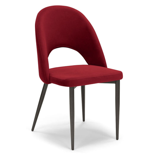 Sedia imbottita per sala da pranzo SOLE, MADE IN ITALY, design moderno, rivestimento in tessuto morbido velluto idrorepellente, colore Rosso, gambe coniche robuste in metallo