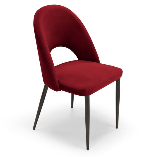 Sedia imbottita per sala da pranzo SOLE, MADE IN ITALY, design moderno, rivestimento in tessuto morbido velluto idrorepellente, colore Rosso, gambe coniche robuste in metallo