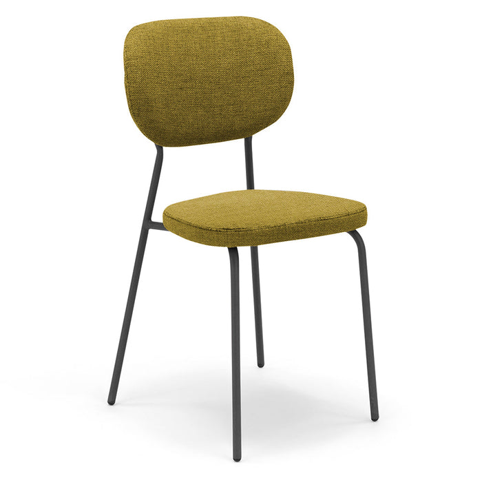 Sedia da pranzo imbottita VANESSA, 100% MADE IN ITALY, design moderno, gambe coniche robuste in metallo, schienale e seduta rivestiti con tessuto idrorepellente strutturato colore Giallo Senape