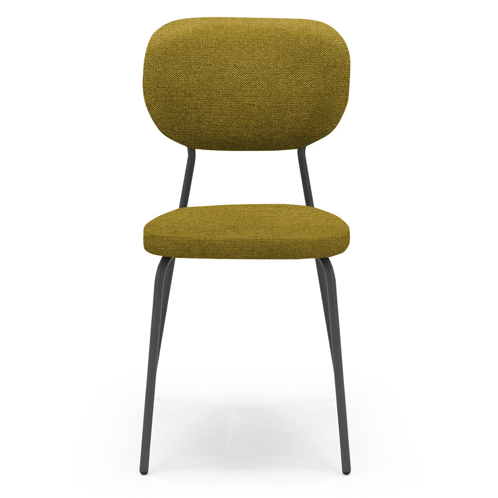 Sedia da pranzo imbottita VANESSA, 100% MADE IN ITALY, design moderno, gambe coniche robuste in metallo, schienale e seduta rivestiti con tessuto idrorepellente strutturato colore Giallo Senape