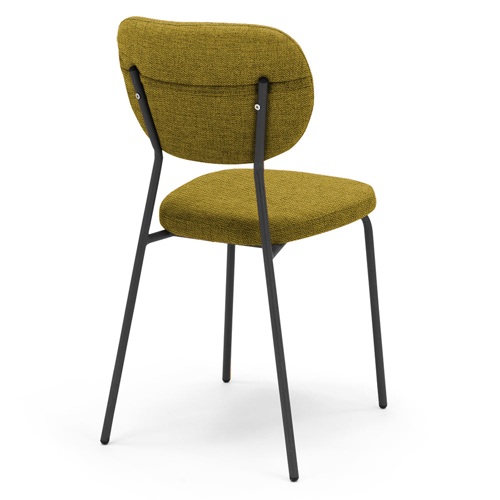 Sedia da pranzo imbottita VANESSA, 100% MADE IN ITALY, design moderno, gambe coniche robuste in metallo, schienale e seduta rivestiti con tessuto idrorepellente strutturato colore Giallo Senape