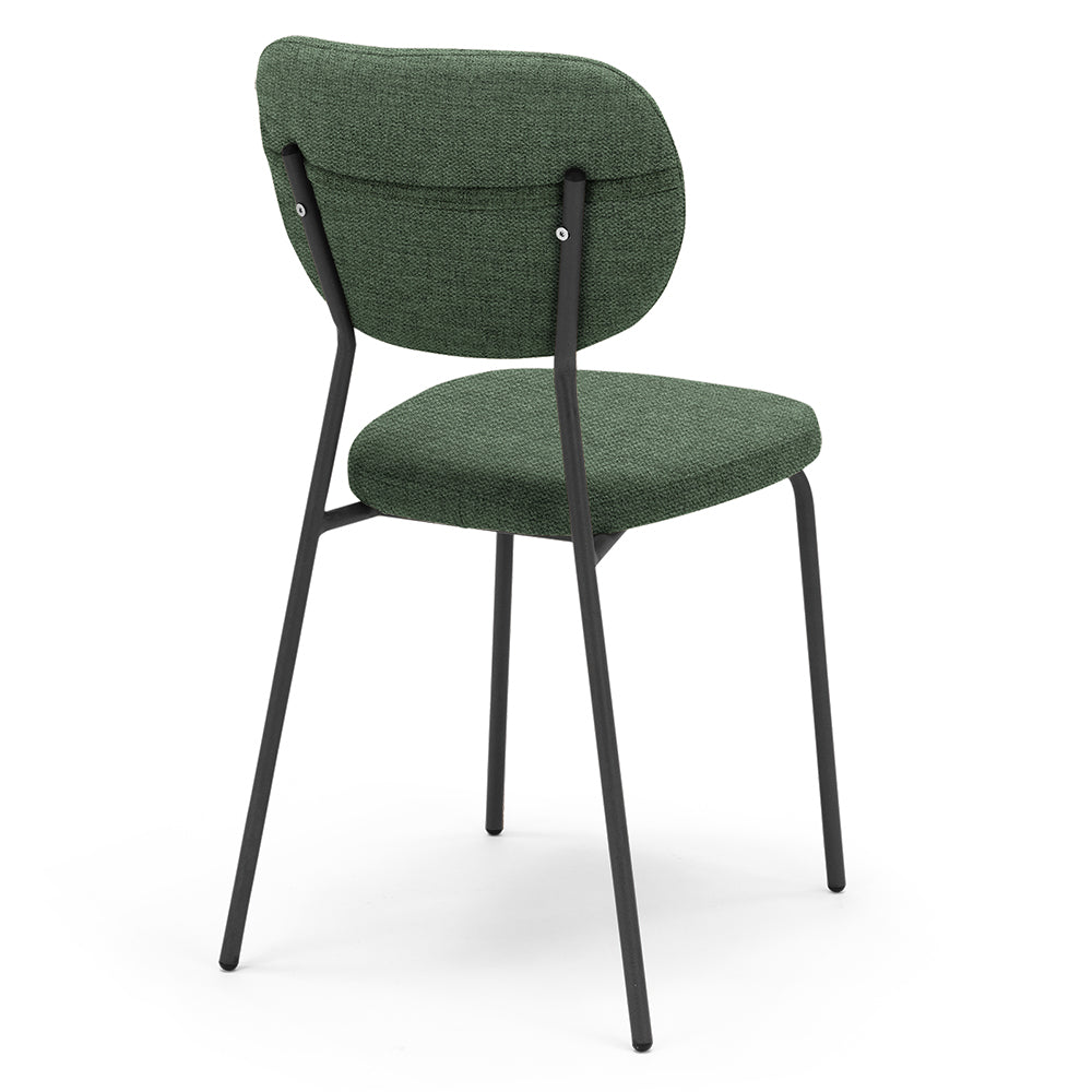 Set 6 sedie da pranzo imbottite VANESSA, 100% MADE IN ITALY, design moderno, gambe coniche robuste in metallo, schienale e seduta rivestiti con tessuto idrorepellente strutturato colore Verde