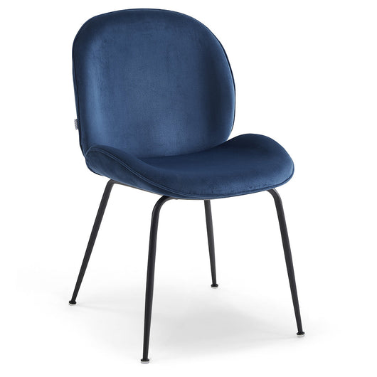 Set 6 sedie imbottite per sala da pranzo VITTORIA, design moderno, gambe coniche robuste in metallo, rivestimento in tessuto idrorepellente morbido al tatto colore Blu Notte