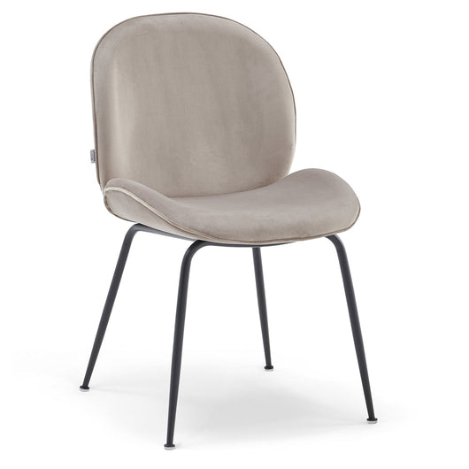 Set 6 sedie imbottite per sala da pranzo VITTORIA, design moderno, gambe coniche robuste in metallo, rivestimento in tessuto idrorepellente morbido al tatto colore Tortora