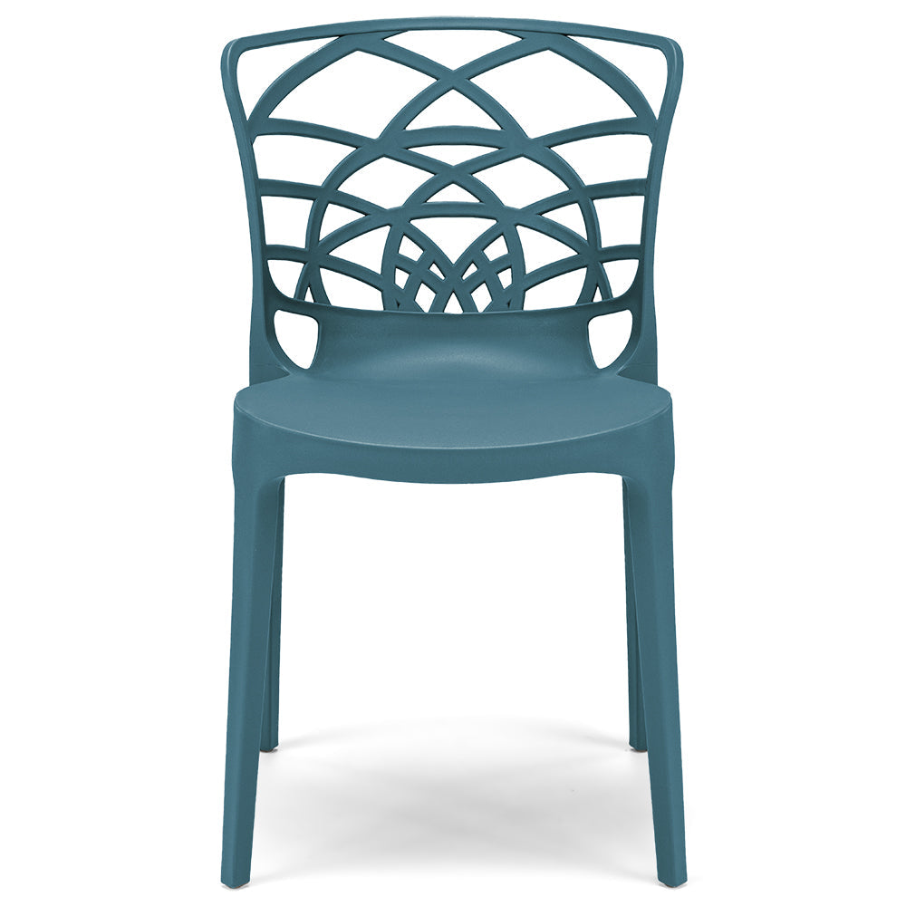 Set 4 sedie in polipropilene ARMONIA, impilabile, resistente ai raggi UV, design moderno, ideale per sala da pranzo, cucina, sala d’attesa, bar, ristoranti o giardino, colore Avio