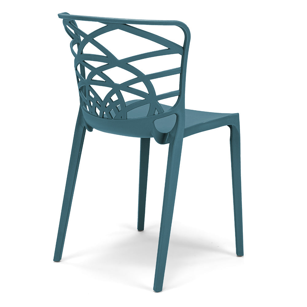 Set 4 sedie in polipropilene ARMONIA, impilabile, resistente ai raggi UV, design moderno, ideale per sala da pranzo, cucina, sala d’attesa, bar, ristoranti o giardino, colore Avio