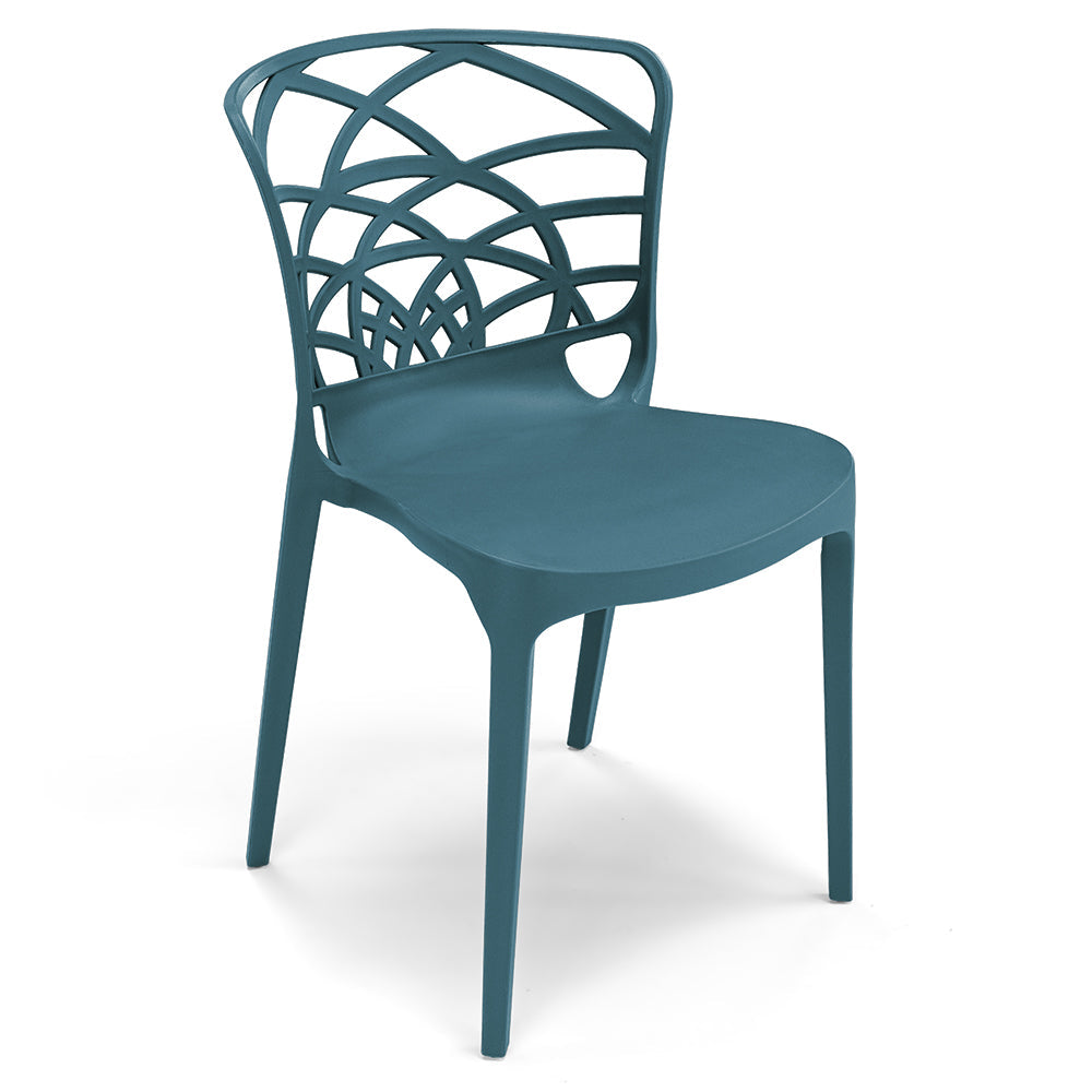 Set 4 sedie in polipropilene ARMONIA, impilabile, resistente ai raggi UV, design moderno, ideale per sala da pranzo, cucina, sala d’attesa, bar, ristoranti o giardino, colore Avio