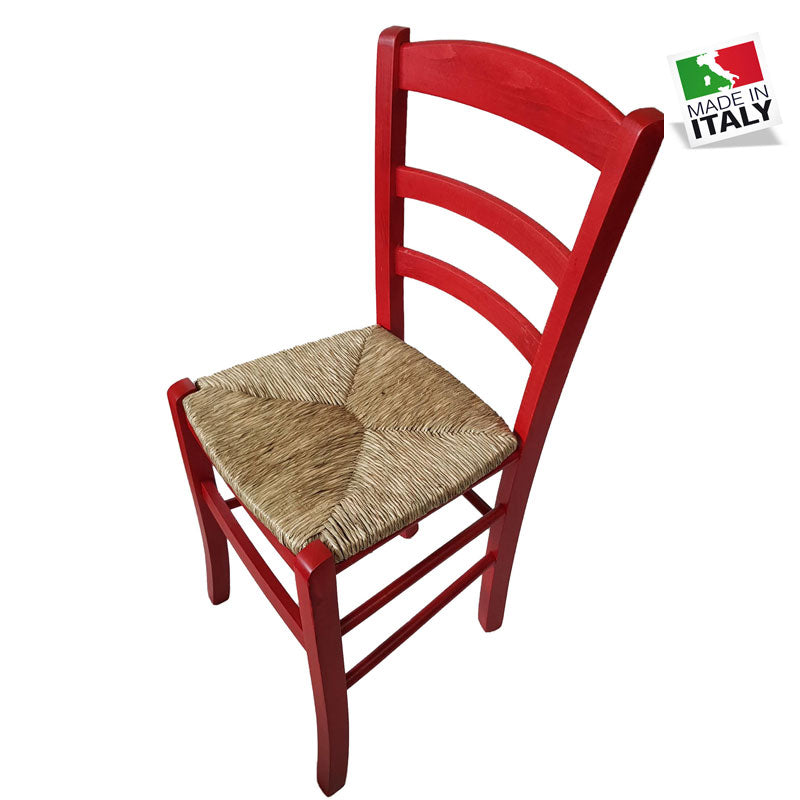 Sedia Paesana Paglia Anilina Rosso