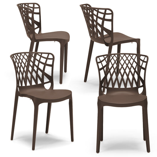 Set 4 sedie in polipropilene ARKO, 100% MADE IN ITALY, impilabile, idrorepellente, resistenza raggi UV, design moderno, ideale per sala da pranzo, cucina, bar, ristoranti o giardino, colore Brown