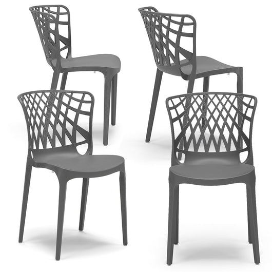 Set 4 sedie in polipropilene ARKO, 100% MADE IN ITALY, impilabile, idrorepellente, resistenza raggi UV, design moderno, ideale per sala da pranzo, cucina, bar, ristoranti o giardino, colore Grigio Metal