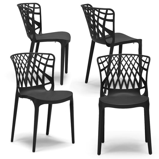Set 4 sedie in polipropilene ARKO, 100% MADE IN ITALY, impilabile, idrorepellente, resistente ai raggi UV, design moderno, ideale per sala da pranzo, cucina, bar, ristoranti o giardino, colore Nero