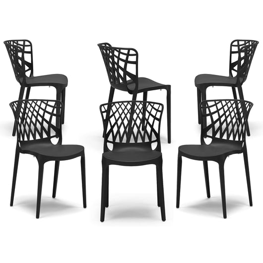 Set 6 sedie in polipropilene ARKO, 100% MADE IN ITALY, impilabile, idrorepellente, resistente ai raggi UV, design moderno, ideale per sala da pranzo, cucina, bar, ristoranti o giardino, colore Nero