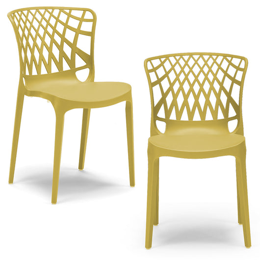 Set 2 sedie in polipropilene ARKO, 100% MADE IN ITALY, impilabile, idrorepellente, resistenza raggi UV, design moderno, ideale per sala da pranzo, cucina, bar, ristoranti o giardino, colore Senape