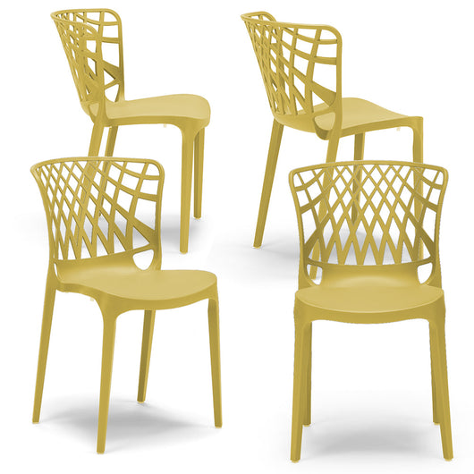 Set 4 sedie in polipropilene ARKO, 100% MADE IN ITALY, impilabile, idrorepellente, resistenza raggi UV, design moderno, ideale per sala da pranzo, cucina, bar, ristoranti o giardino, colore Senape