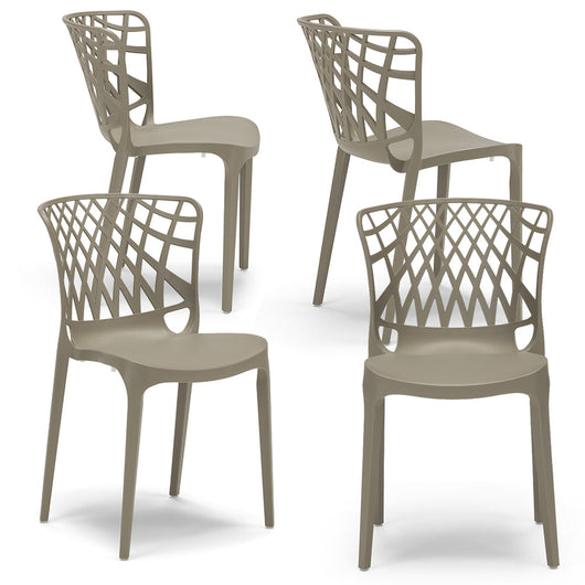 Set 4 sedie in polipropilene ARKO, 100% MADE IN ITALY, impilabile, idrorepellente, resistenza raggi UV, design moderno, ideale per sala da pranzo, cucina, bar, ristoranti o giardino, colore Tortora