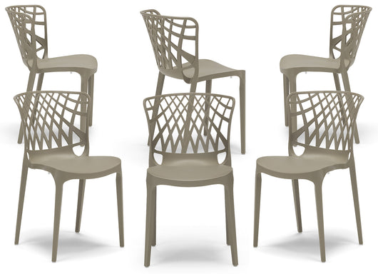 Set 6 sedie in polipropilene ARKO, 100% MADE IN ITALY, impilabile, idrorepellente, resistenza raggi UV, design moderno, ideale per sala da pranzo, cucina, bar, ristoranti o giardino, colore Tortora