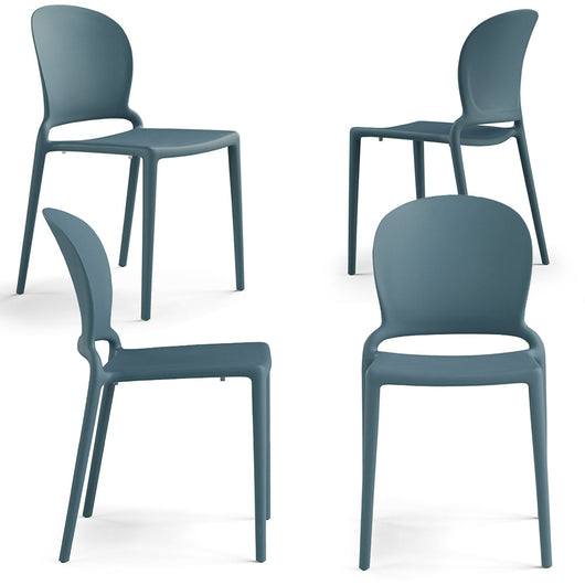 Set 4 sedie in polipropilene JASMINE, impilabile, resistente ai raggi UV, design moderno, ideale per sala da pranzo, cucina, sala d’attesa, bar, ristoranti o giardino colore Avio