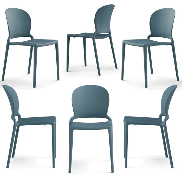 Set 6 sedie in polipropilene JASMINE, impilabile, resistente ai raggi UV, design moderno, ideale per sala da pranzo, cucina, sala d’attesa, bar, ristoranti o giardino colore Avio