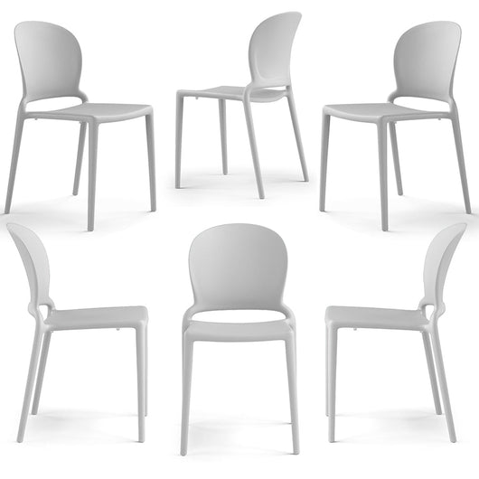Set 6 sedie in polipropilene JASMINE, impilabile, resistente ai raggi UV, design moderno, ideale per sala da pranzo, cucina, sala d’attesa, bar, ristoranti o giardino colore Bianco