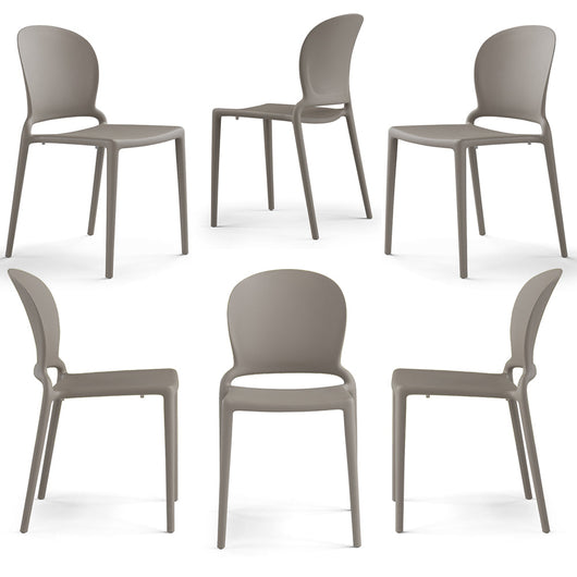 Set 6 sedie in polipropilene JASMINE, impilabile, resistente ai raggi UV, design moderno, ideale per sala da pranzo, cucina, sala d’attesa, bar, ristoranti o giardino colore Tortora