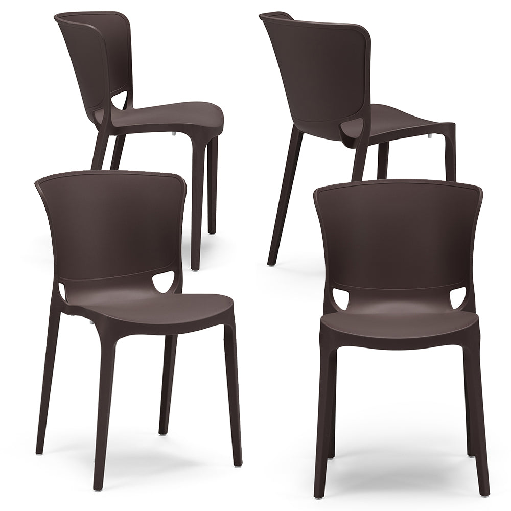Set 4 sedie in polipropilene JUMBO, 100% MADE IN ITALY, impilabile, resistente ai raggi UV, design moderno, ideale per sala da pranzo, cucina, sala d’attesa, bar, ristoranti o giardino, colore Marrone