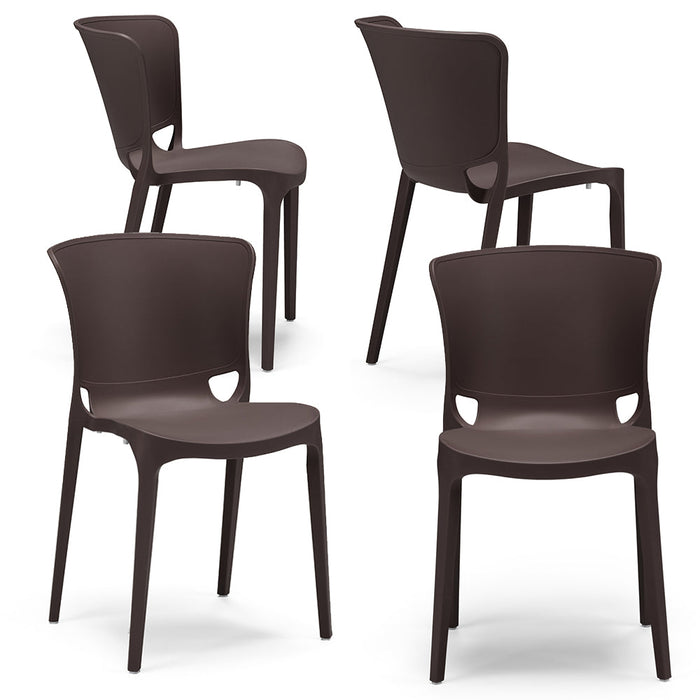 Set 4 sedie in polipropilene JUMBO, 100% MADE IN ITALY, impilabile, resistente ai raggi UV, design moderno, ideale per sala da pranzo, cucina, sala d’attesa, bar, ristoranti o giardino, colore Marrone
