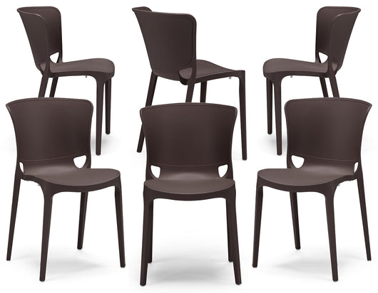 Set 6 sedie in polipropilene JUMBO, 100% MADE IN ITALY, impilabile, resistente ai raggi UV, design moderno, ideale per sala da pranzo, cucina, sala d’attesa, bar, ristoranti o giardino, colore Marrone