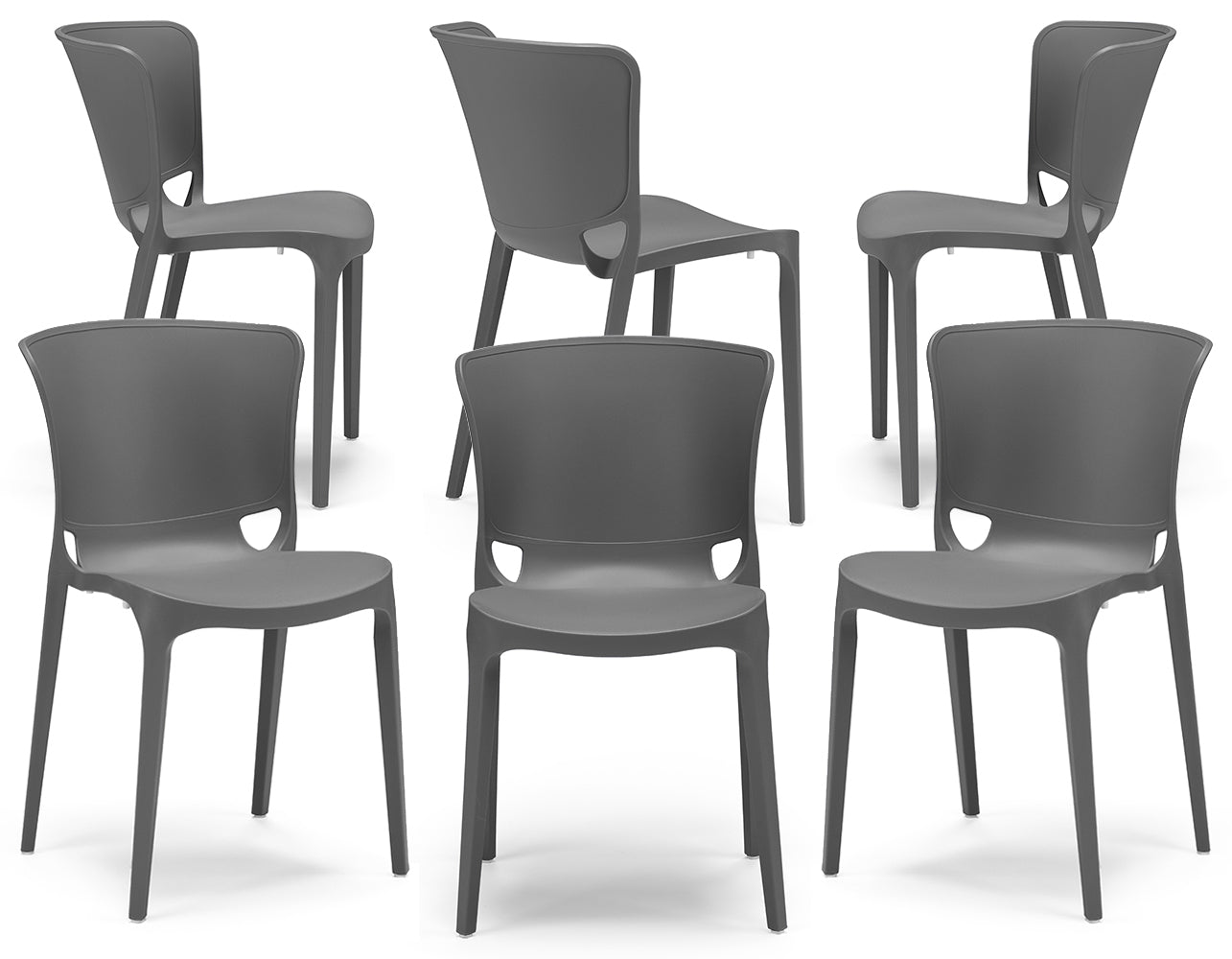 Set 6 sedie in polipropilene JUMBO, 100% MADE IN ITALY, impilabile, resistente ai raggi UV, design moderno, ideale per sala da pranzo, cucina, sala d’attesa, bar, ristoranti o giardino, colore Grigio