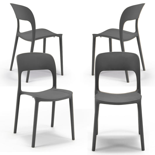 Set 4 sedie in polipropilene KATE, impilabile, resistente ai raggi UV, design moderno, ideale per sala da pranzo, cucina, sala dattesa, bar, ristoranti o da esterno, colore Tortora