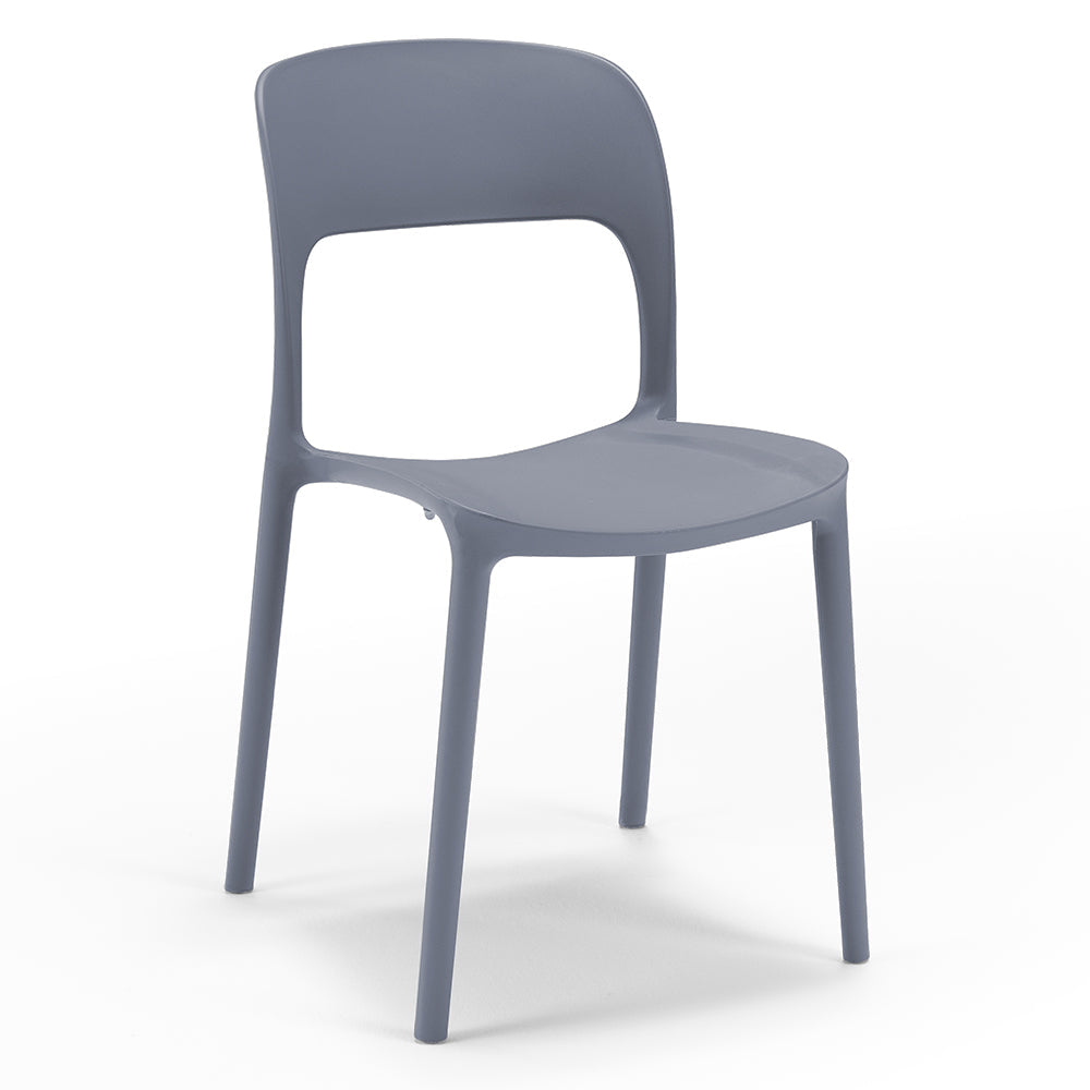 Set 4 sedie in polipropilene KATE, impilabile, resistente ai raggi UV, design moderno, ideale per sala da pranzo, cucina, sala d’attesa, bar, ristoranti o da esterno, colore Grigio Asfalto