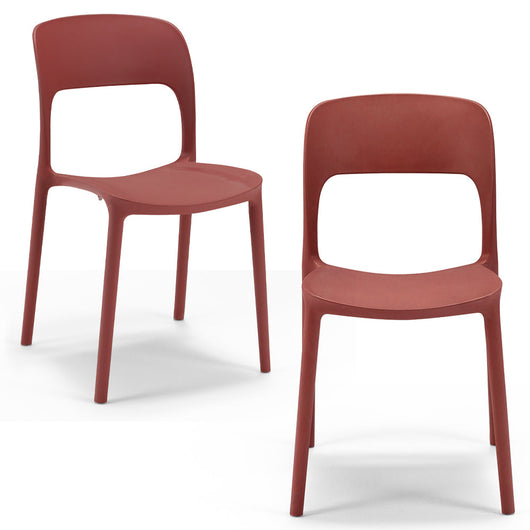 Set 2 sedie in polipropilene KATE, impilabile, idrorepellente, resistenza raggi UV, design essenziale e moderno, ideale per sala da pranzo, cucina, sala d’attesa, bar, ristoranti, veranda o giardino, colore Mattone