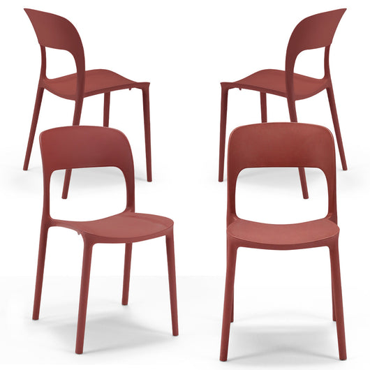 Set 4 sedie in polipropilene KATE, impilabile, idrorepellente, resistenza raggi UV, design essenziale e moderno, ideale per sala da pranzo, cucina, sala d’attesa, bar, ristoranti, veranda o giardino, colore Mattone