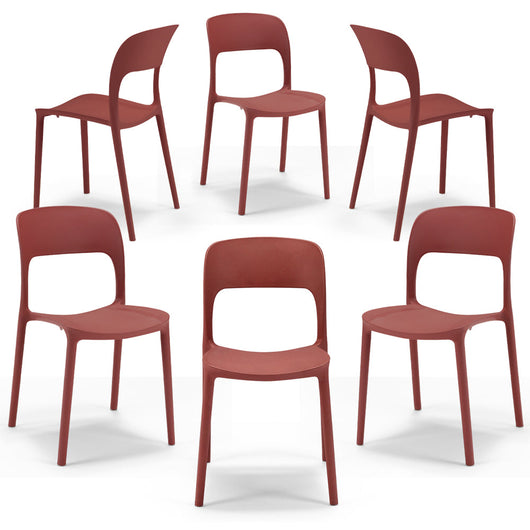 Set 6 sedie in polipropilene KATE, impilabile, idrorepellente, resistenza raggi UV, design essenziale e moderno, ideale per sala da pranzo, cucina, sala d’attesa, bar, ristoranti, veranda o giardino, colore Mattone