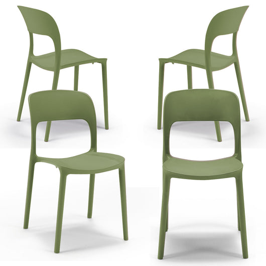 Set 4 sedie in polipropilene KATE, impilabile, resistente ai raggi UV, design moderno, ideale per sala da pranzo, cucina, sala dattesa, bar, ristoranti o da esterno, colore Tortora